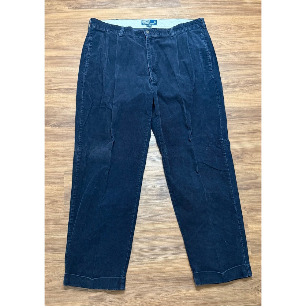 Polo Ralph Lauren Hammond Pant Navy Blue Corduroy Pleated Cuffed Mens Sz 40x30